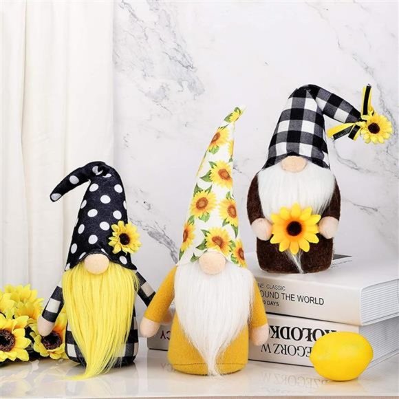 3 Pieces Sunflower Gnomes Buffalo Plaid Summer Rustic Kitchen Decor - Picture 4 of 7